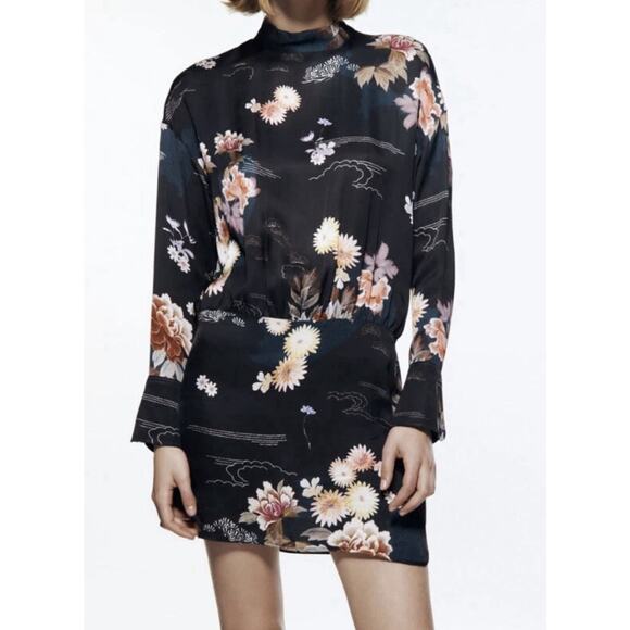 Zara Camila Floral Satin Mini Dress, XL Black, Holiday Party, Asian, Blogger Fav - Picture 8 of 11